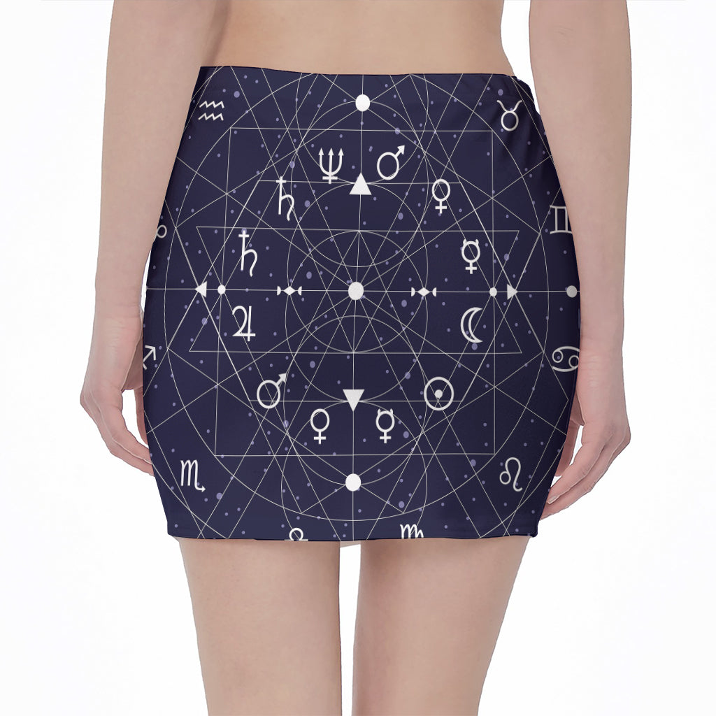 Geometric Zodiac Signs Print Pencil Mini Skirt