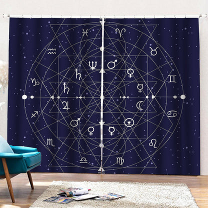 Geometric Zodiac Signs Print Pencil Pleat Curtains