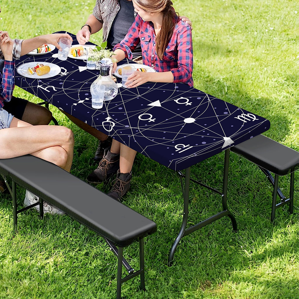 Geometric Zodiac Signs Print Picnic Table Cover