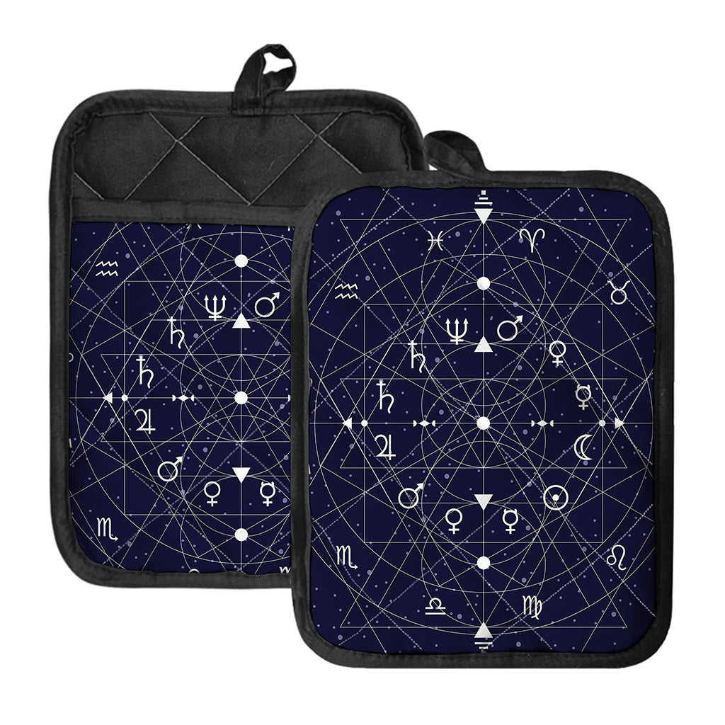 Geometric Zodiac Signs Print Pot Holders With Pocket