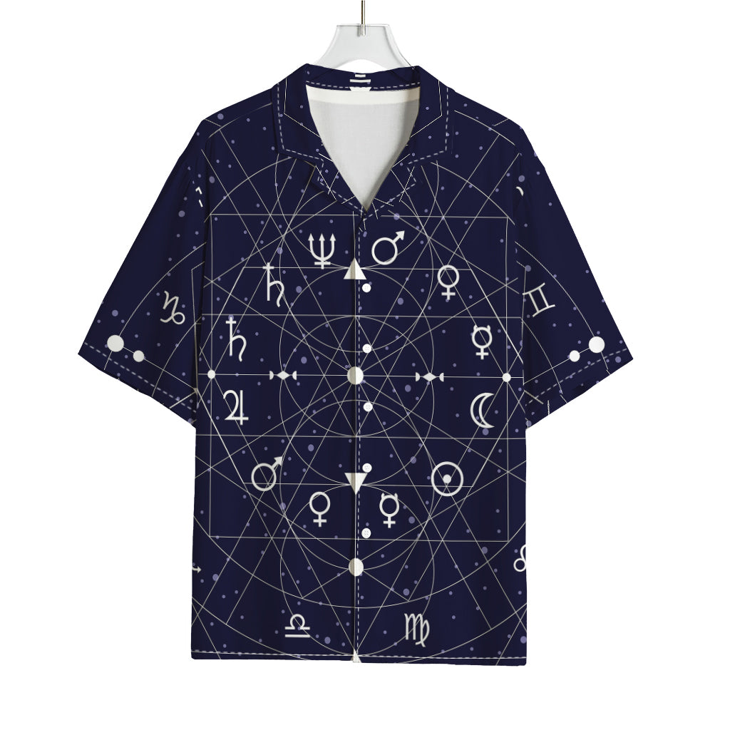 Geometric Zodiac Signs Print Rayon Hawaiian Shirt