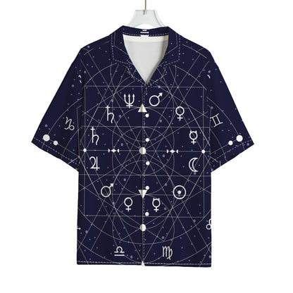 Geometric Zodiac Signs Print Rayon Hawaiian Shirt