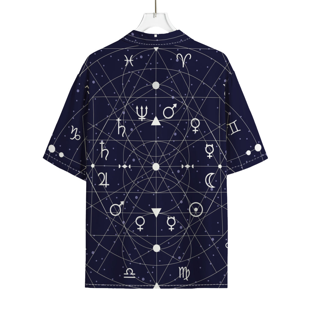 Geometric Zodiac Signs Print Rayon Hawaiian Shirt