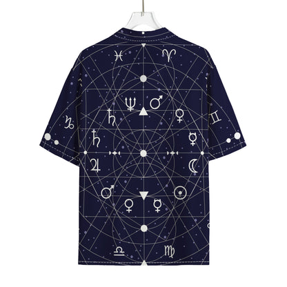 Geometric Zodiac Signs Print Rayon Hawaiian Shirt