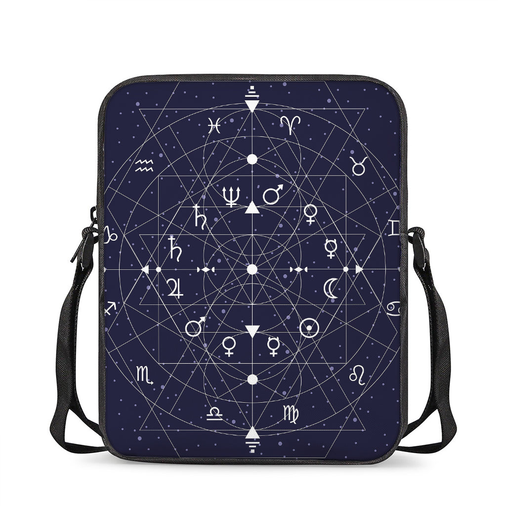 Geometric Zodiac Signs Print Rectangular Crossbody Bag