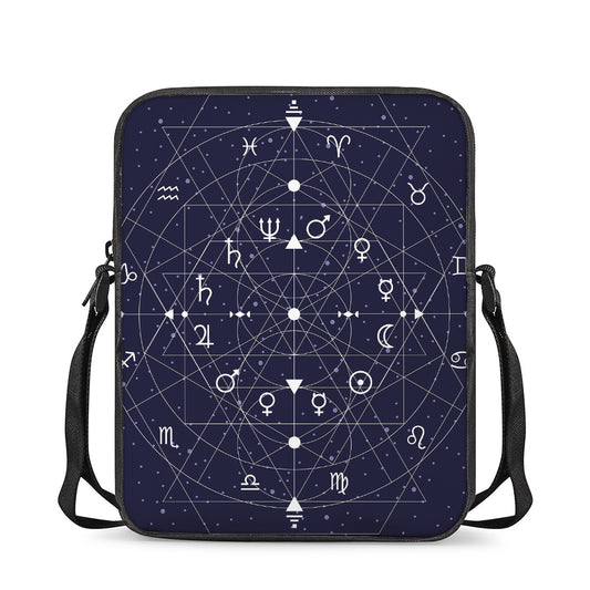 Geometric Zodiac Signs Print Rectangular Crossbody Bag