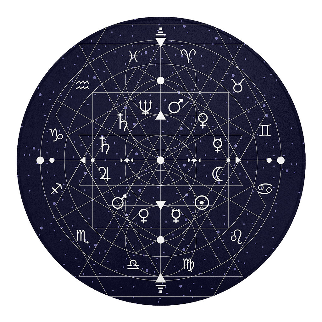 Geometric Zodiac Signs Print Round Blanket
