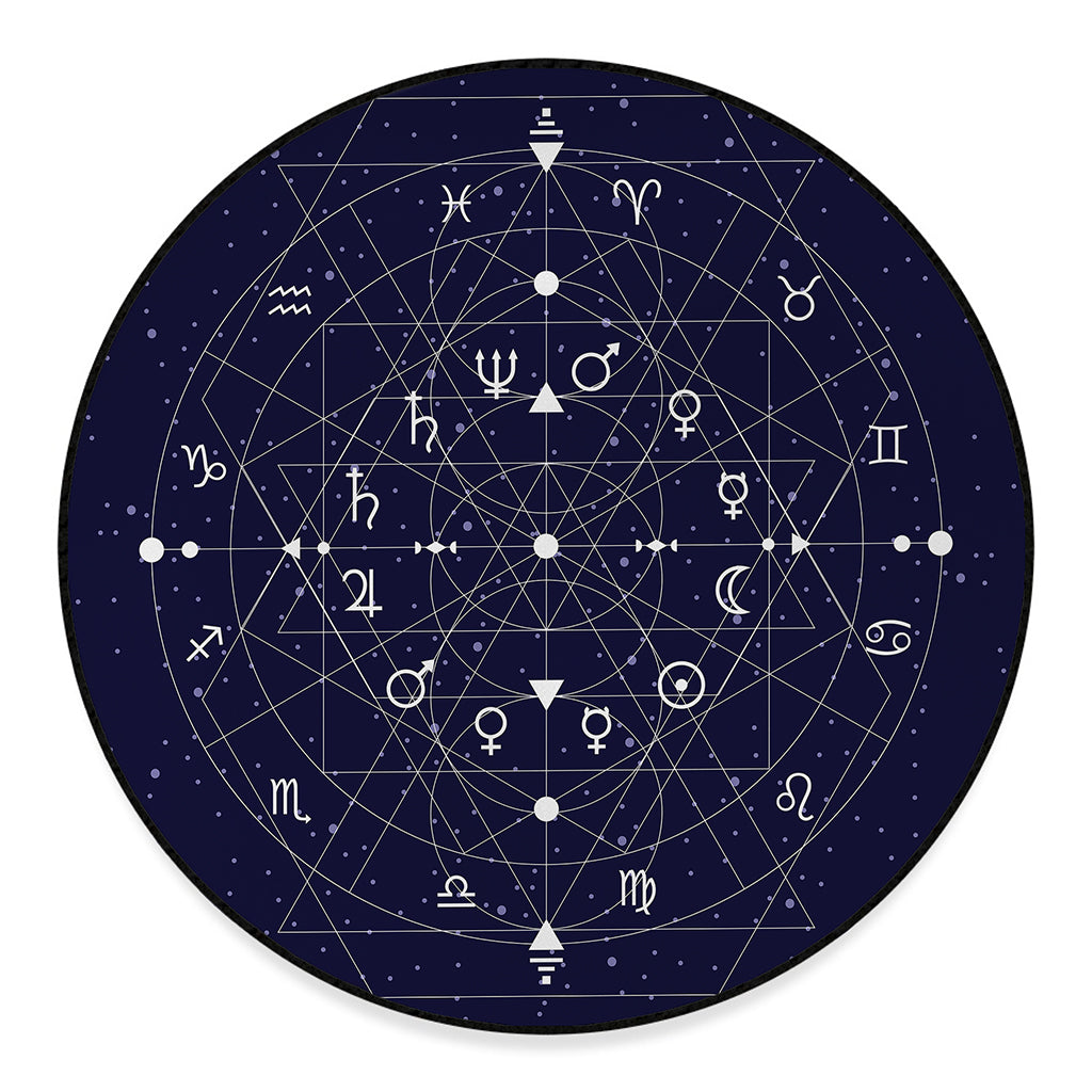 Geometric Zodiac Signs Print Round Floor Mat