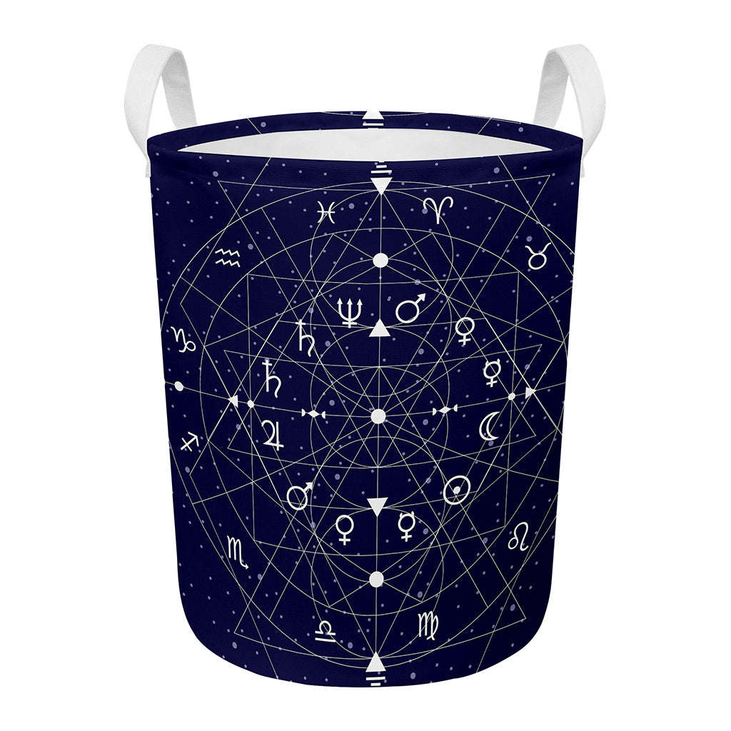 Geometric Zodiac Signs Print Round Laundry Basket