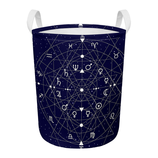 Geometric Zodiac Signs Print Round Laundry Basket