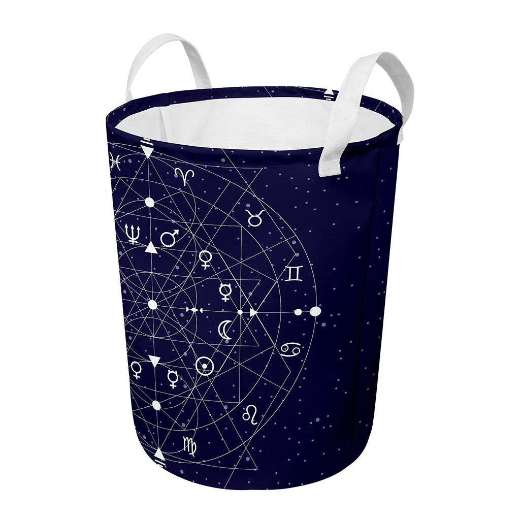 Geometric Zodiac Signs Print Round Laundry Basket