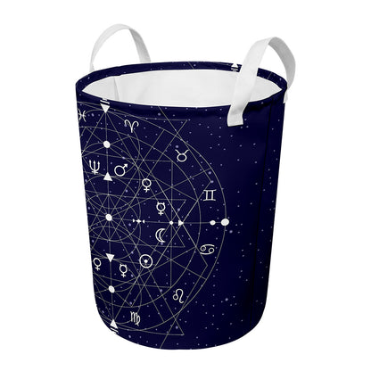 Geometric Zodiac Signs Print Round Laundry Basket