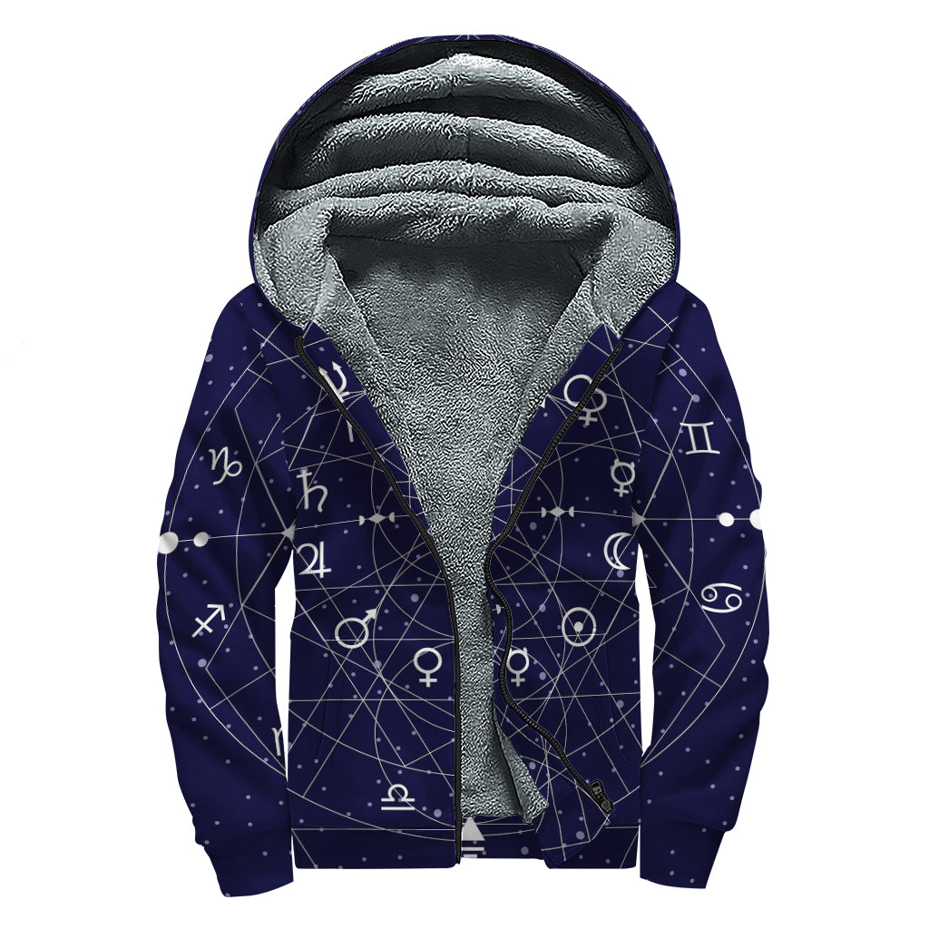 Geometric Zodiac Signs Print Sherpa Lined Zip Up Hoodie