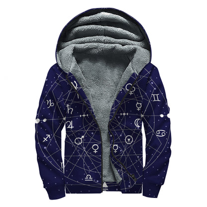 Geometric Zodiac Signs Print Sherpa Lined Zip Up Hoodie