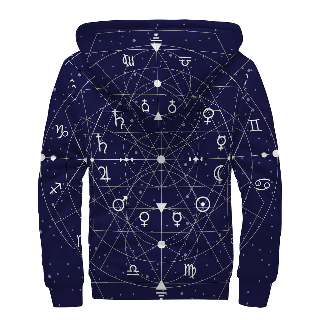 Geometric Zodiac Signs Print Sherpa Lined Zip Up Hoodie