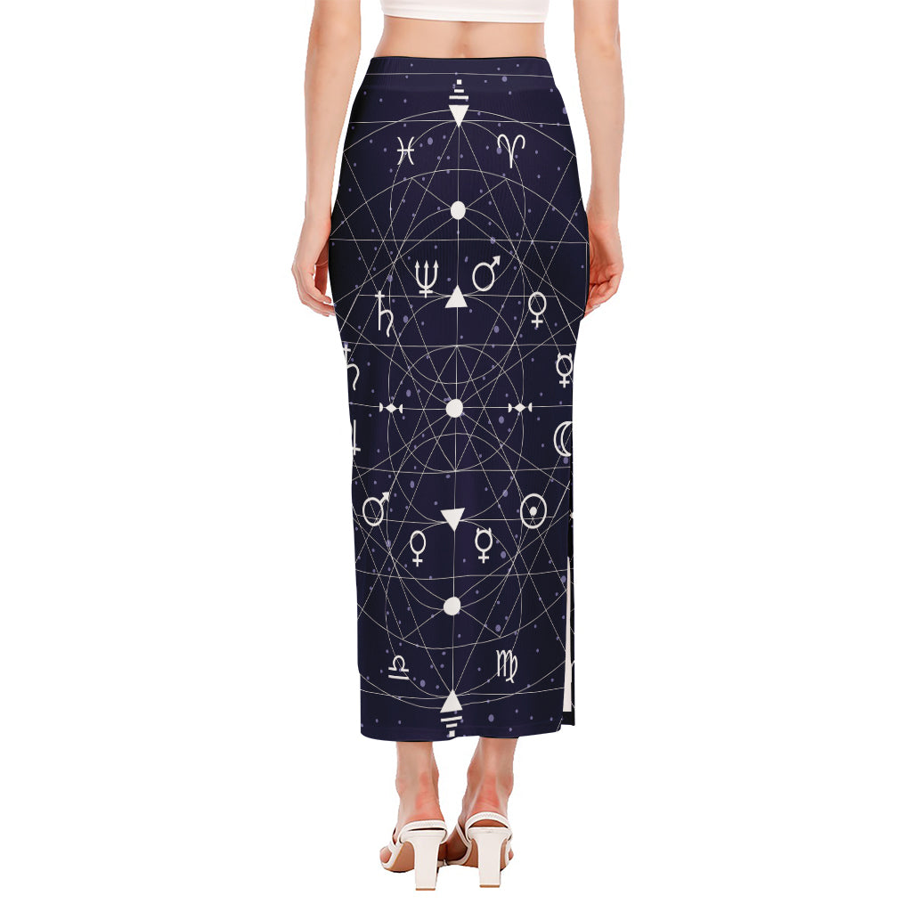Geometric Zodiac Signs Print Side Slit Maxi Skirt