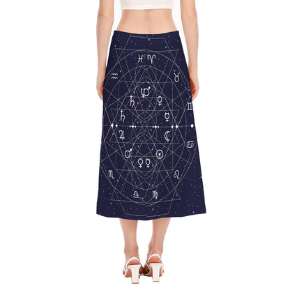 Geometric Zodiac Signs Print Side Slit Midi Skirt
