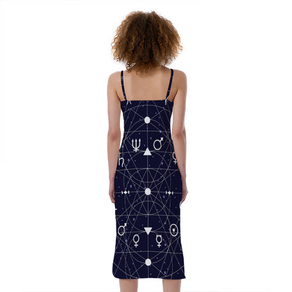 Geometric Zodiac Signs Print Slim Fit Midi Cami Dress