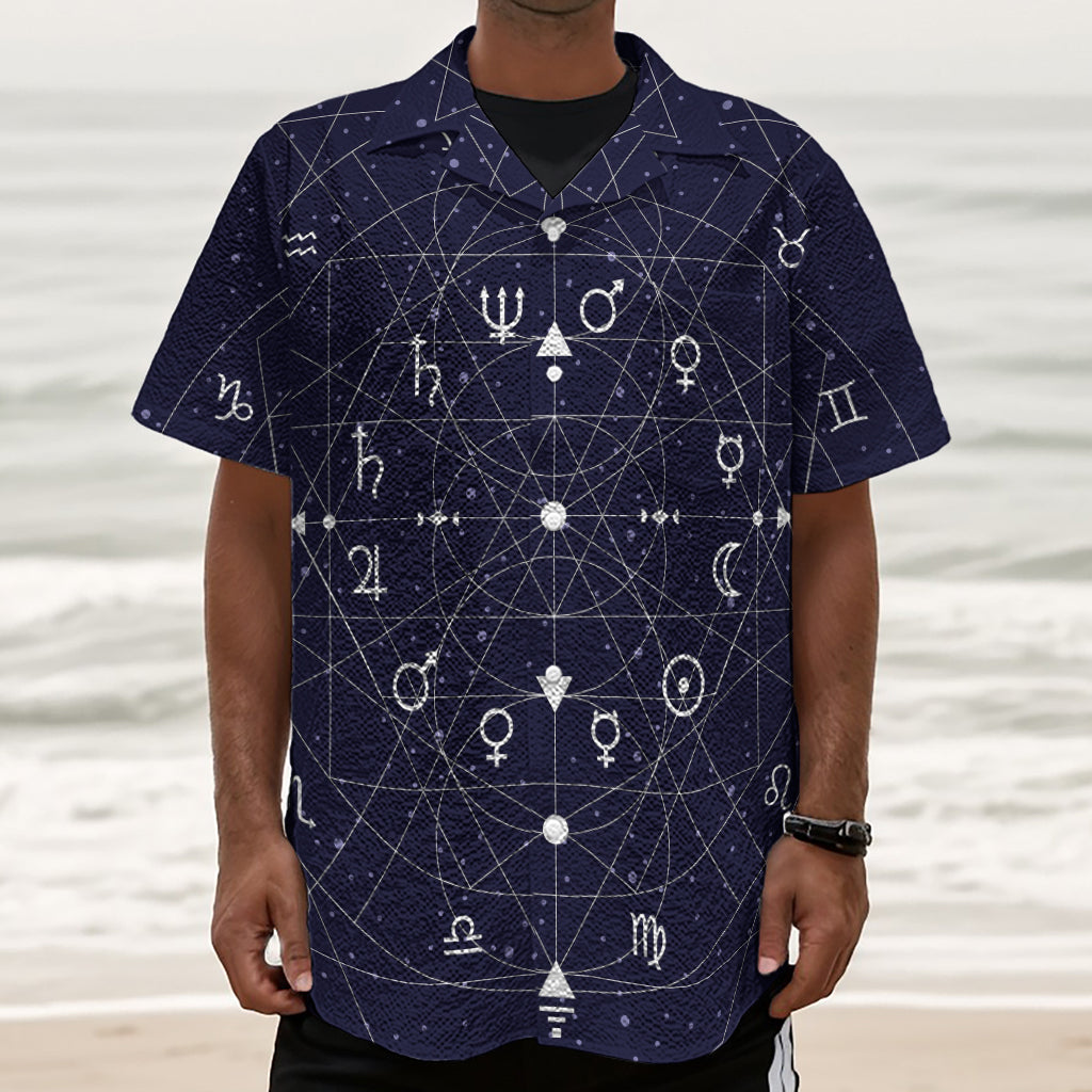 Geometric Zodiac Signs Print Textured Short Sleeve Shirt