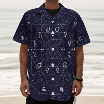 Geometric Zodiac Signs Print Textured Short Sleeve Shirt