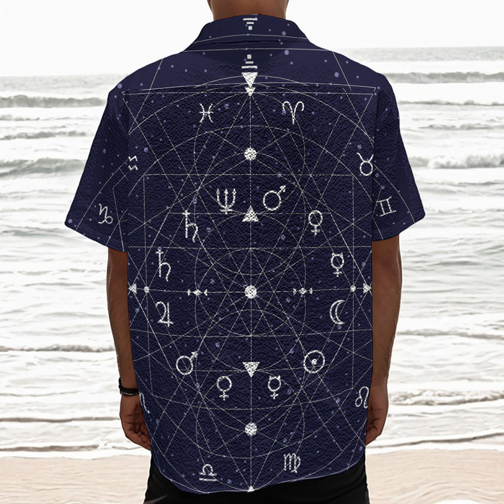 Geometric Zodiac Signs Print Textured Short Sleeve Shirt