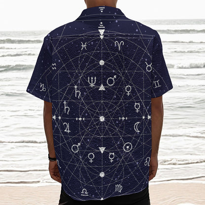 Geometric Zodiac Signs Print Textured Short Sleeve Shirt