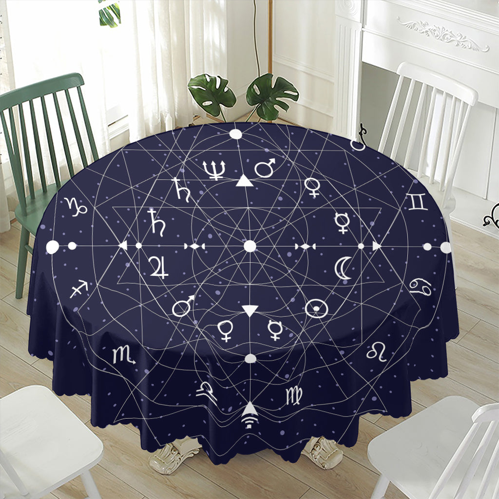 Geometric Zodiac Signs Print Waterproof Round Tablecloth