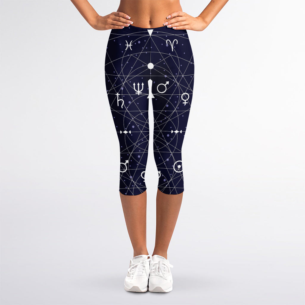 Geometric Zodiac Signs Print Women's Capri Leggings