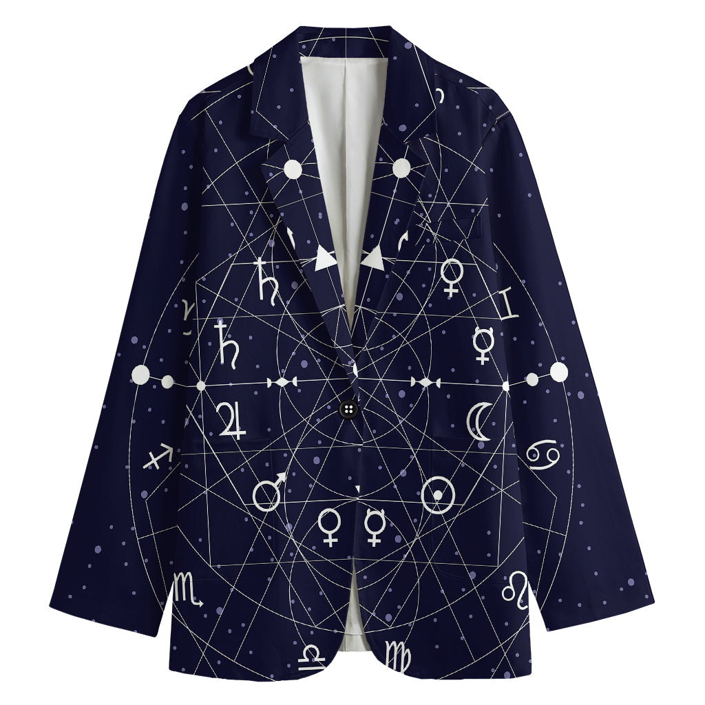 Geometric Zodiac Signs Print Women's Cotton Blazer