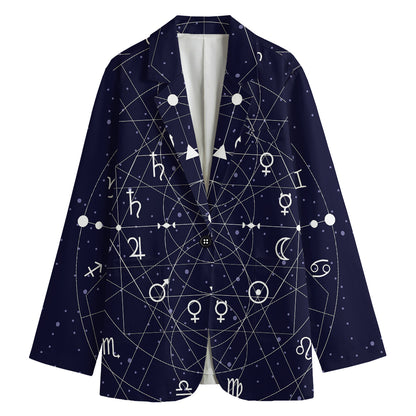 Geometric Zodiac Signs Print Women's Cotton Blazer