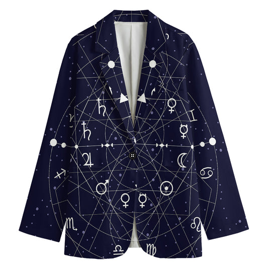 Geometric Zodiac Signs Print Women's Cotton Blazer