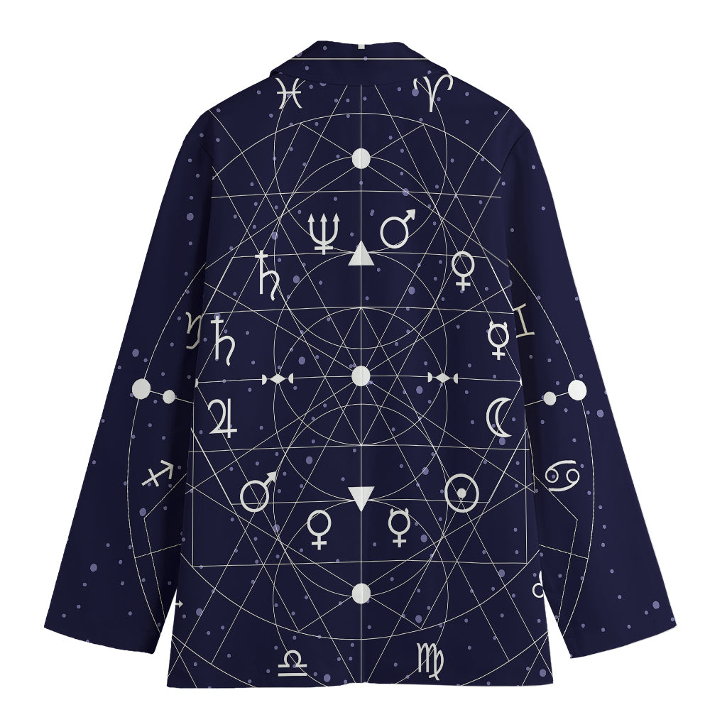 Geometric Zodiac Signs Print Women's Cotton Blazer