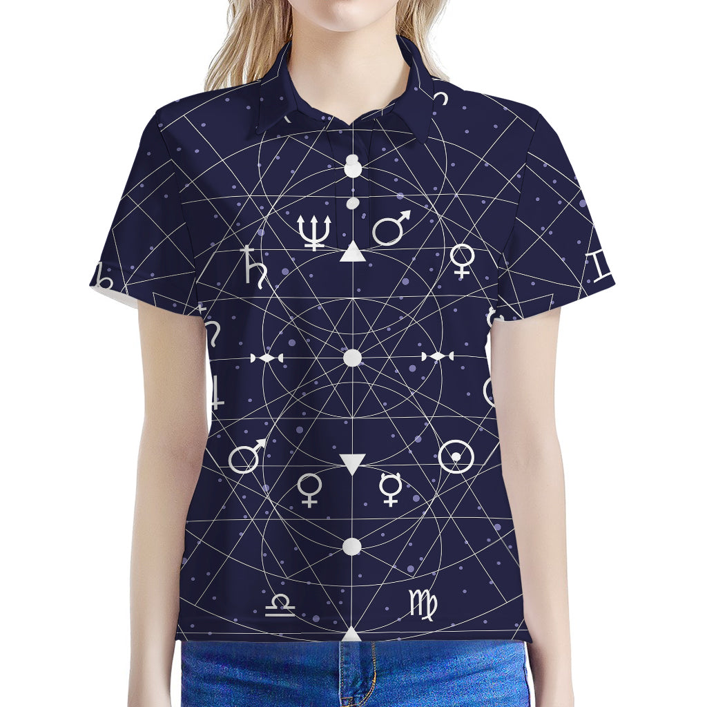 Geometric Zodiac Signs Print Women's Polo Shirt