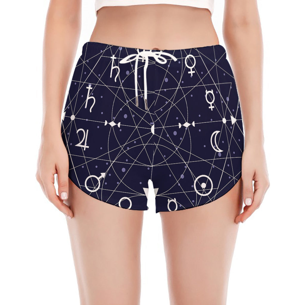 Geometric Zodiac Signs Print Women's Split Running Shorts