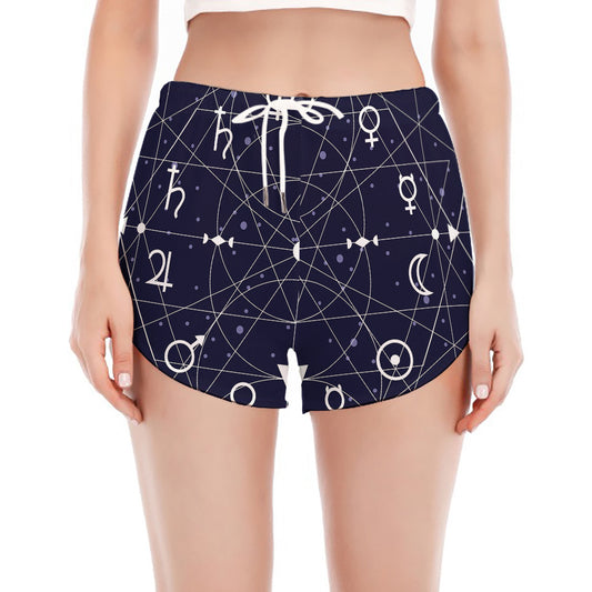 Geometric Zodiac Signs Print Women's Split Running Shorts