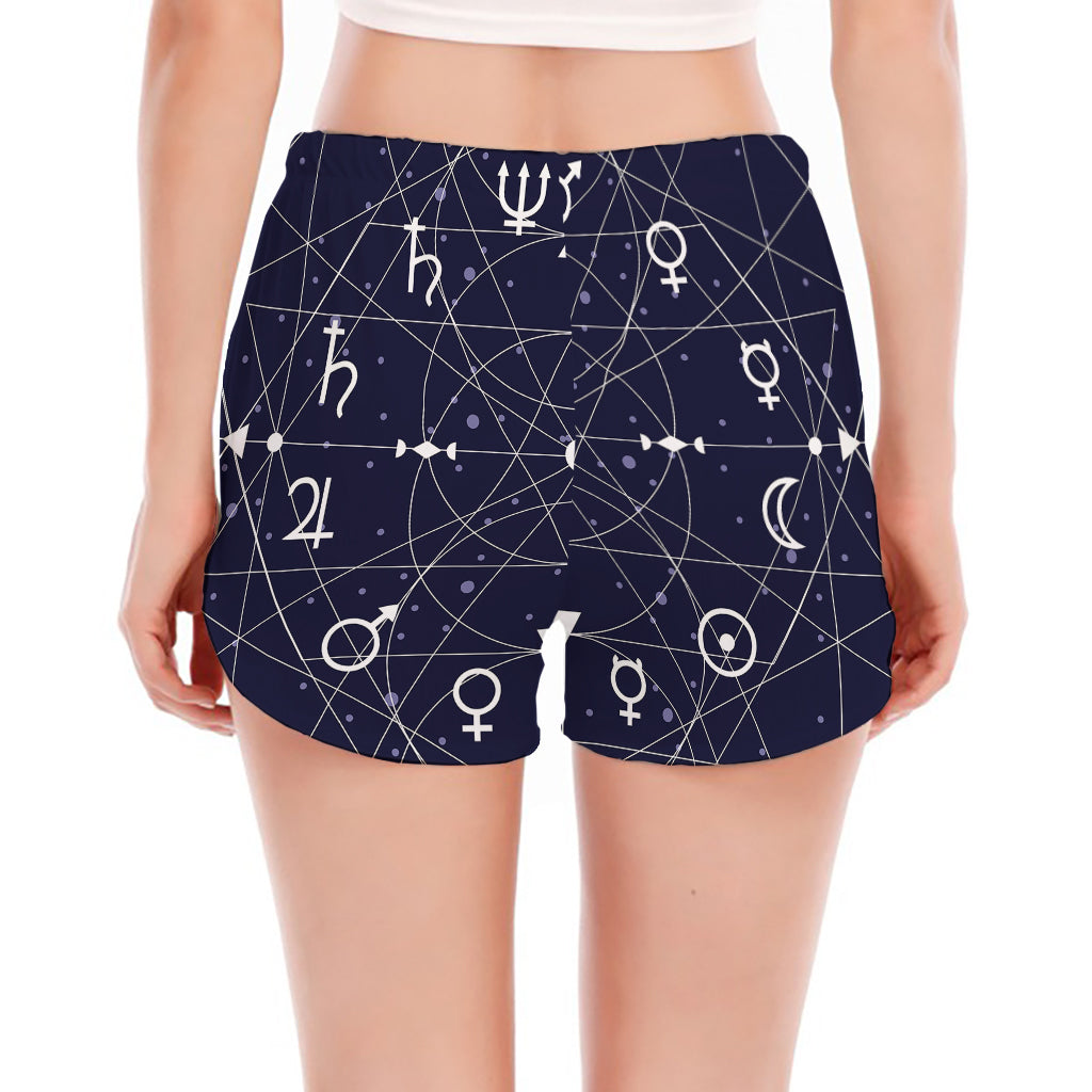 Geometric Zodiac Signs Print Women's Split Running Shorts