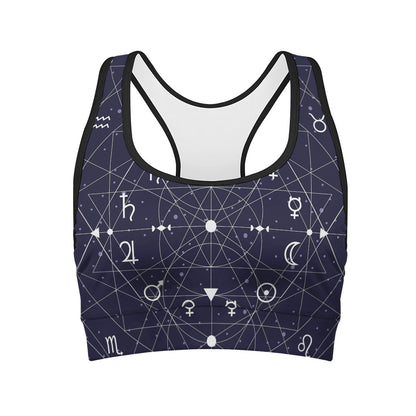 Geometric Zodiac Signs Print Women's Sports Bra