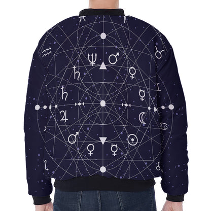 Geometric Zodiac Signs Print Zip Sleeve Bomber Jacket