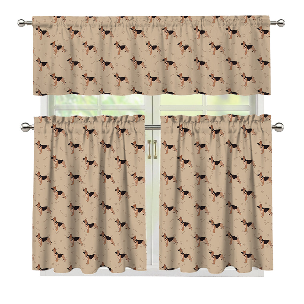 German Shepherd Dog Pattern Print 3 Piece Kitchen Curtains
