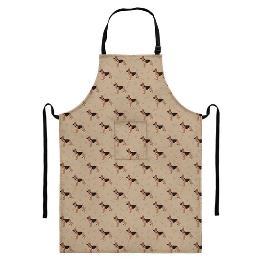 German Shepherd Dog Pattern Print Bib Apron With Pocket