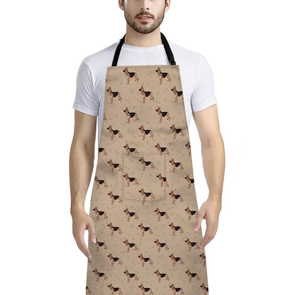 German Shepherd Dog Pattern Print Bib Apron With Pocket