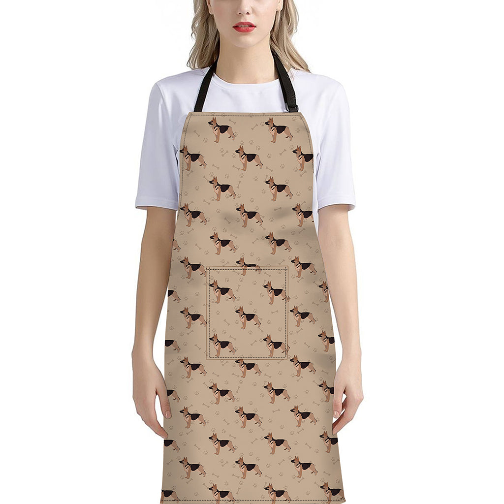 German Shepherd Dog Pattern Print Bib Apron With Pocket