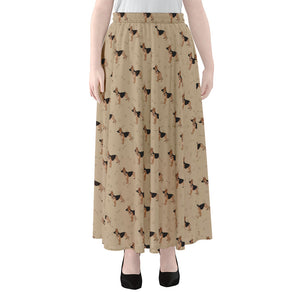 German Shepherd Dog Pattern Print Chiffon Maxi Skirt