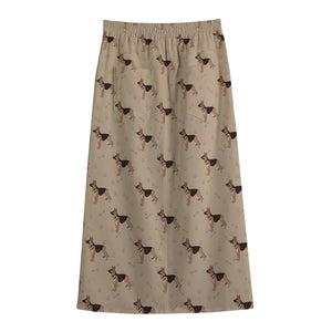 German Shepherd Dog Pattern Print Cotton Front Slit Maxi Skirt