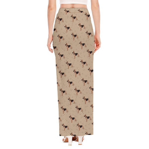 German Shepherd Dog Pattern Print High Slit Maxi Skirt