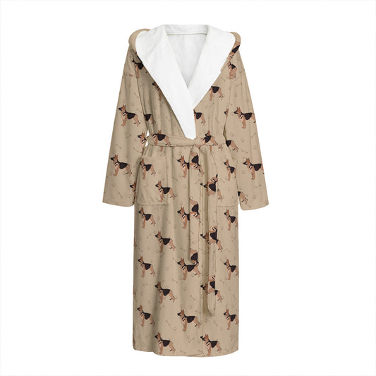 German Shepherd Dog Pattern Print Hooded Bathrobe