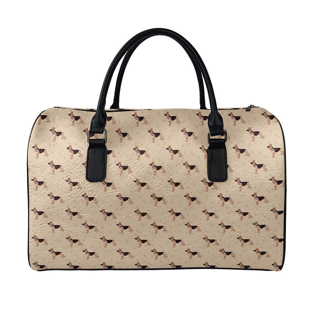 German Shepherd Dog Pattern Print Leather Duffle Bag