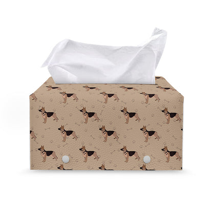 German Shepherd Dog Pattern Print Leather Tissue Box Cover