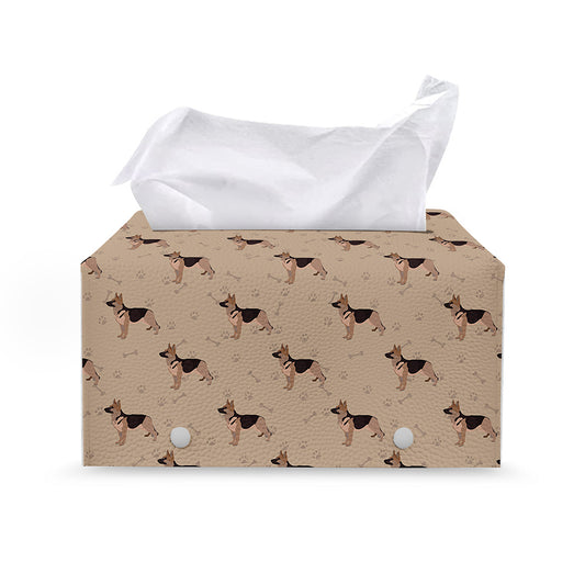 German Shepherd Dog Pattern Print Leather Tissue Box Cover