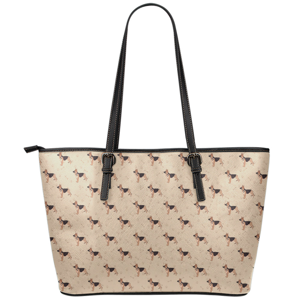 German Shepherd Dog Pattern Print Leather Tote Bag